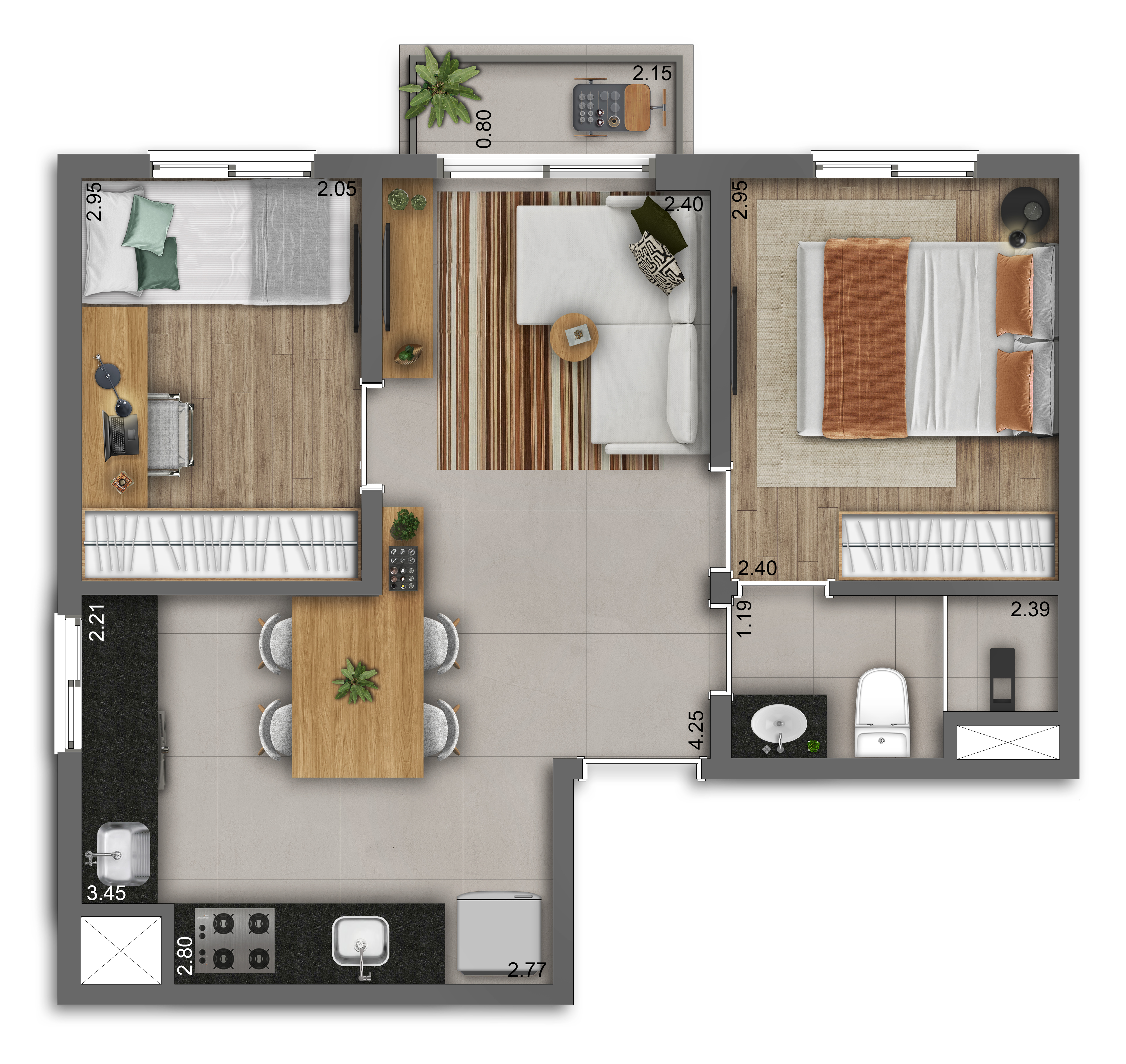 25 - PERSPECTIVA ILUSTRADA DA PLANTA DO APTO. GARDEN DE  2 DORMS. COM 50 M²_20250901123923606.webp